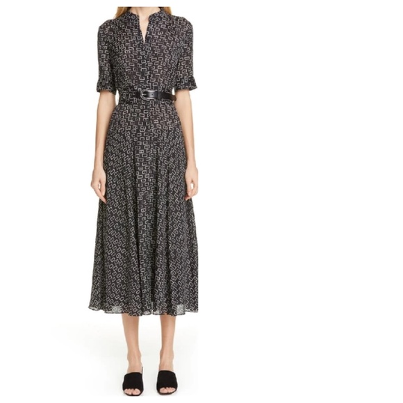 Lafayette 148Augustina Piazza Print Silk Belted Shirt DressBlackM